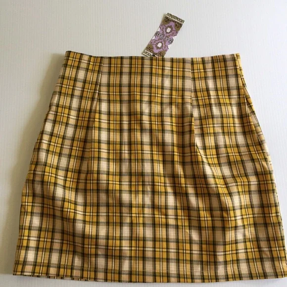 BOOHOO womens 10 checked mustard yellow twee plaid mini pockets retro vibe NEW - Picture 12 of 12